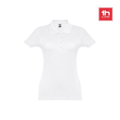 THC EVE WH. Polo cintado para senhora de manga curta em algodão cardado