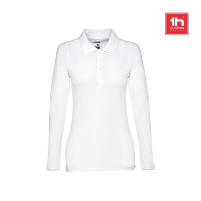 THC BERN WOMEN WH. Polo de manga comprida para senhora em algodão cardado