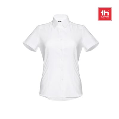 THC LONDON WOMEN WH. Camisa oxford de manga curta para senhora. Cor branca