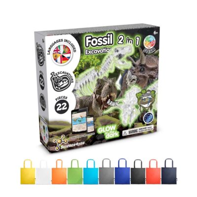 2 in 1 Fossil Excavation Kit V. Jogo didático fornecido com saco de oferta dobrável em 190T